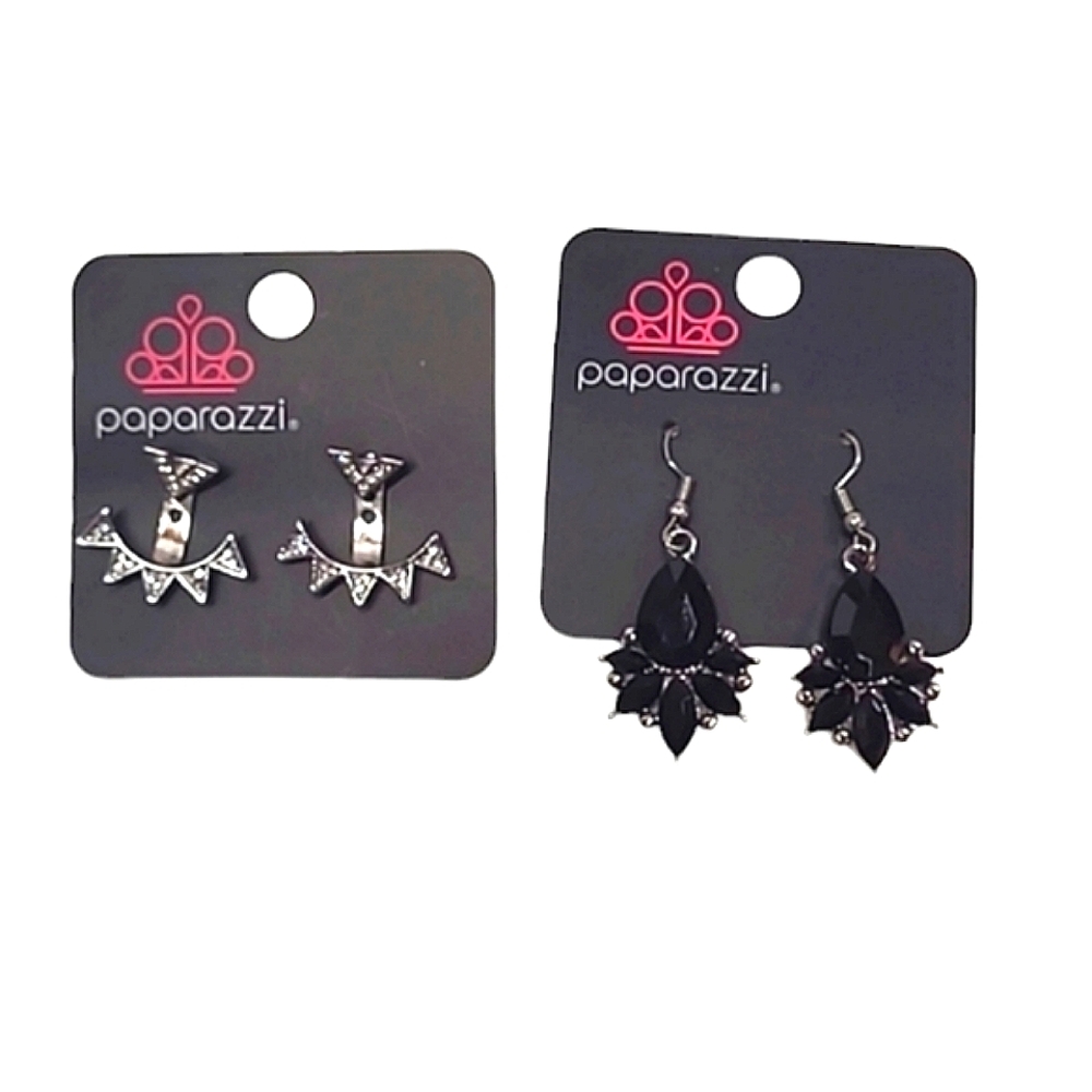Paparazzi 3 Earring Set Silver Stud Curve Jacket Black Bead Dangles Lightweight